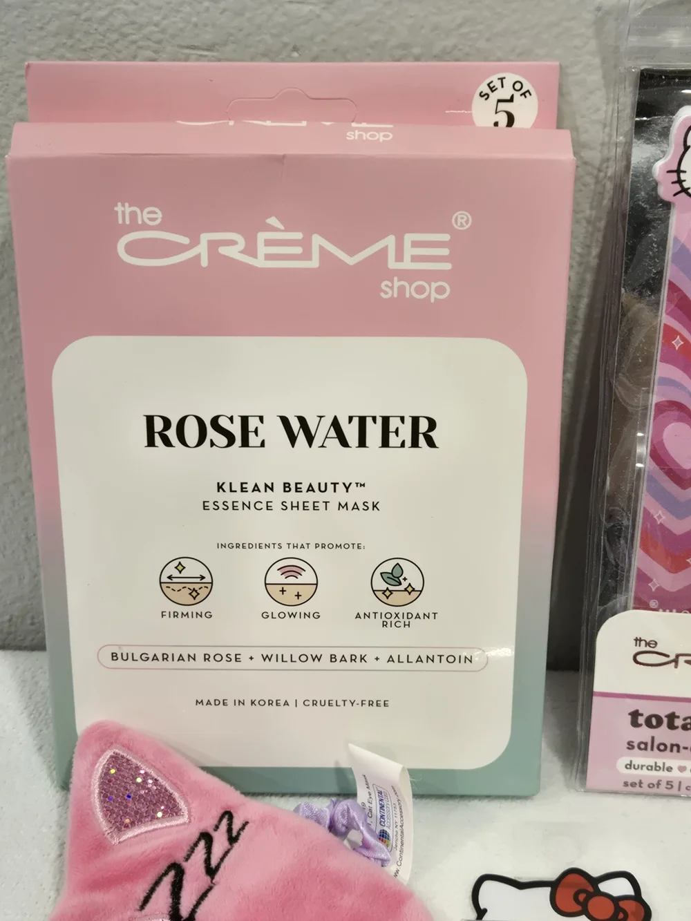 The Crème Shop Lip Balm, Hand Cream, Nail Files, Rose Water Mask and Sleep Mask